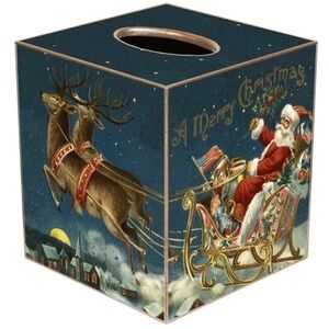 Marye-Kelley Santa and Reindeer Tissue Box Cover New